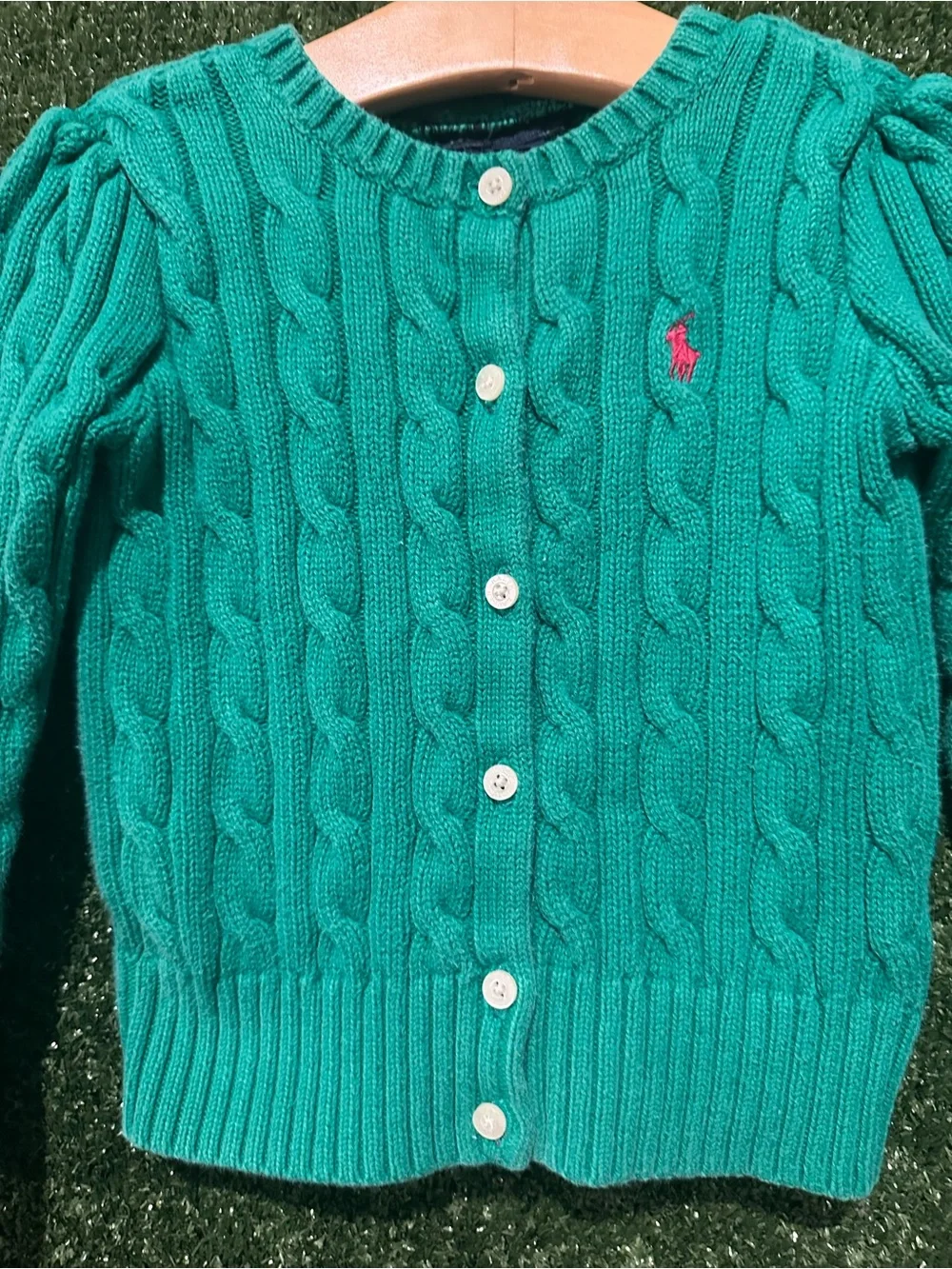 Ralph Lauren Green Cable Knit Cardigan